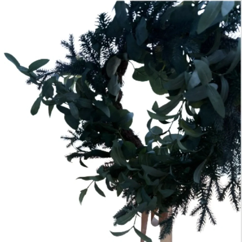 STUDIO MCGEE NWT faux olive, eucalyptus, pine wreath w/ velvet bow -26”